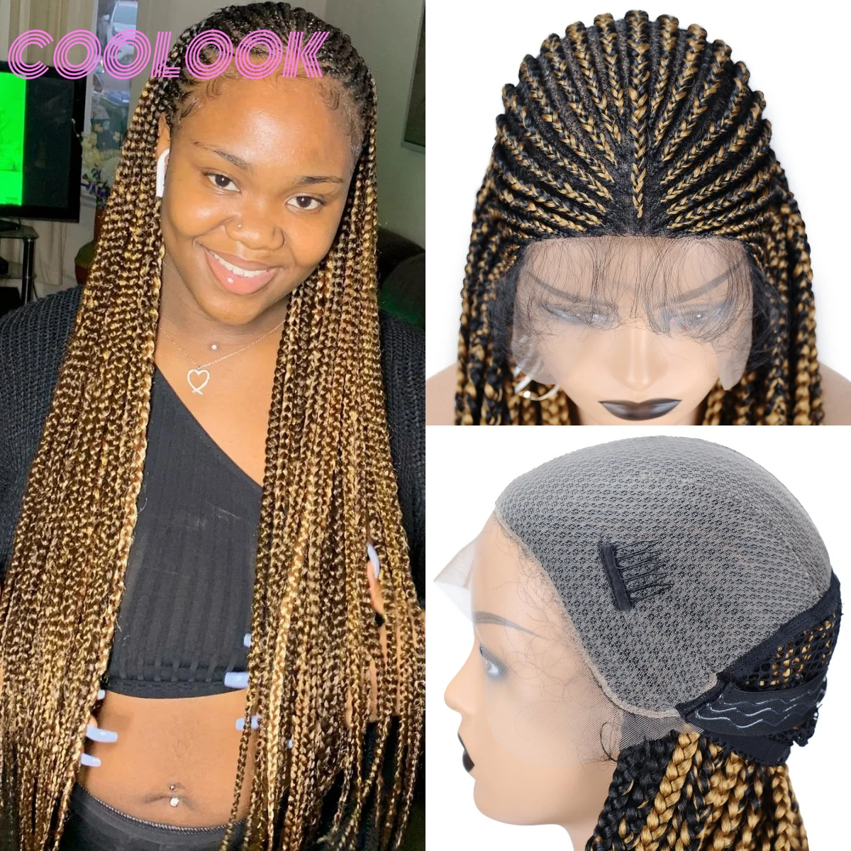 36 Inch Braided Wigs Synthetic 13x8 Lace Frontal Wig Knotless Cornrow Braided Wig Lace Front Wig Box Lace Braids for Black Woman