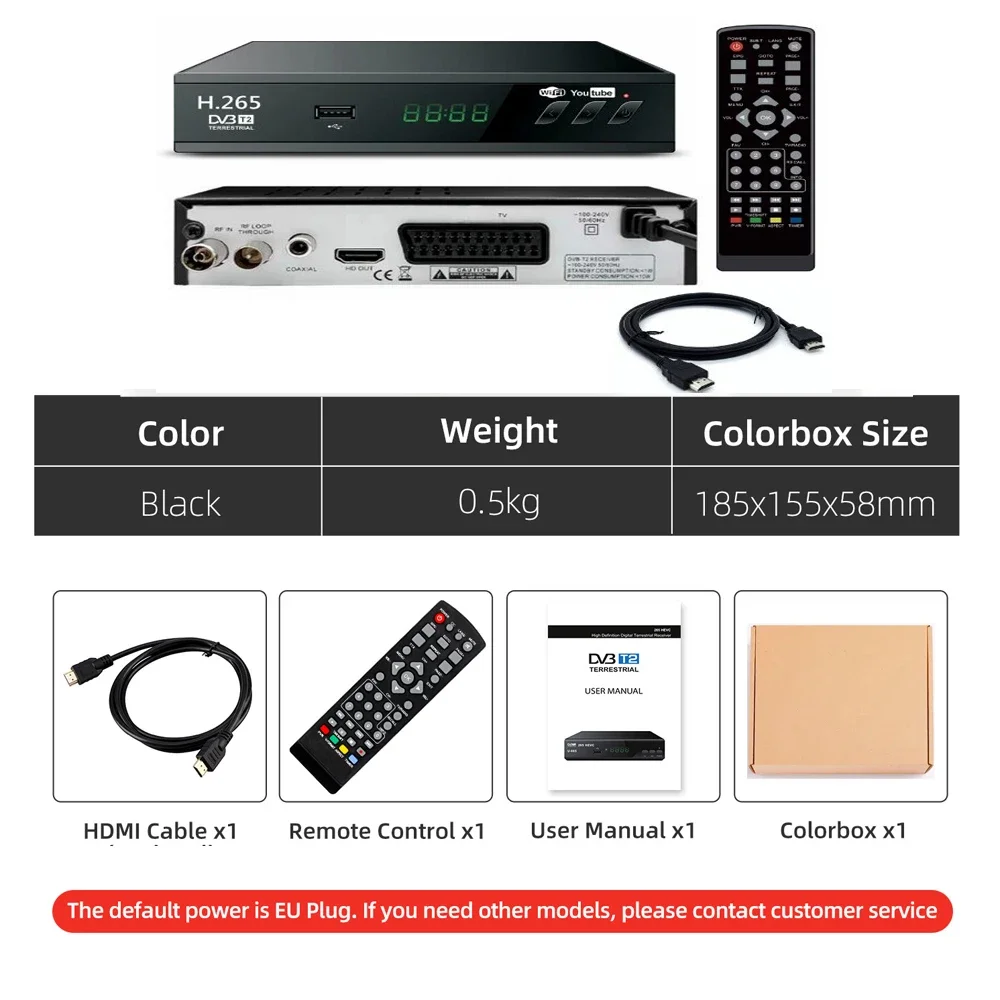 Imagem -06 - Caixa de tv de Radiodifusão Digital Receptor Terrestre hd e Scart Dolby Ac3 H.265 Dvb-t2 t2 Dvb Tdt H265 10bit Novo