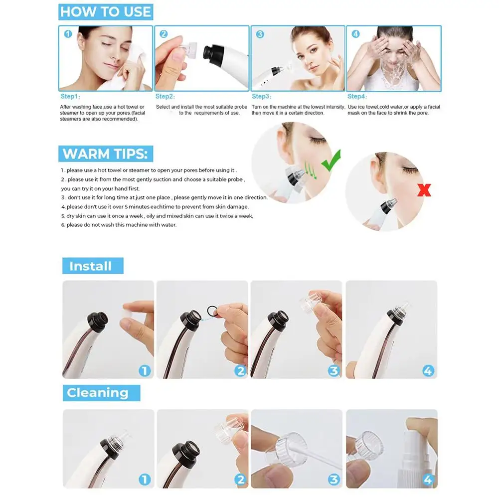 Akumulatorowy odkurzacz do porów twarzy USB, odkurzacz do usuwania zaskórników, przenośne narzędzie do usuwania trądziku, urządzenie do oczyszczania twarzy