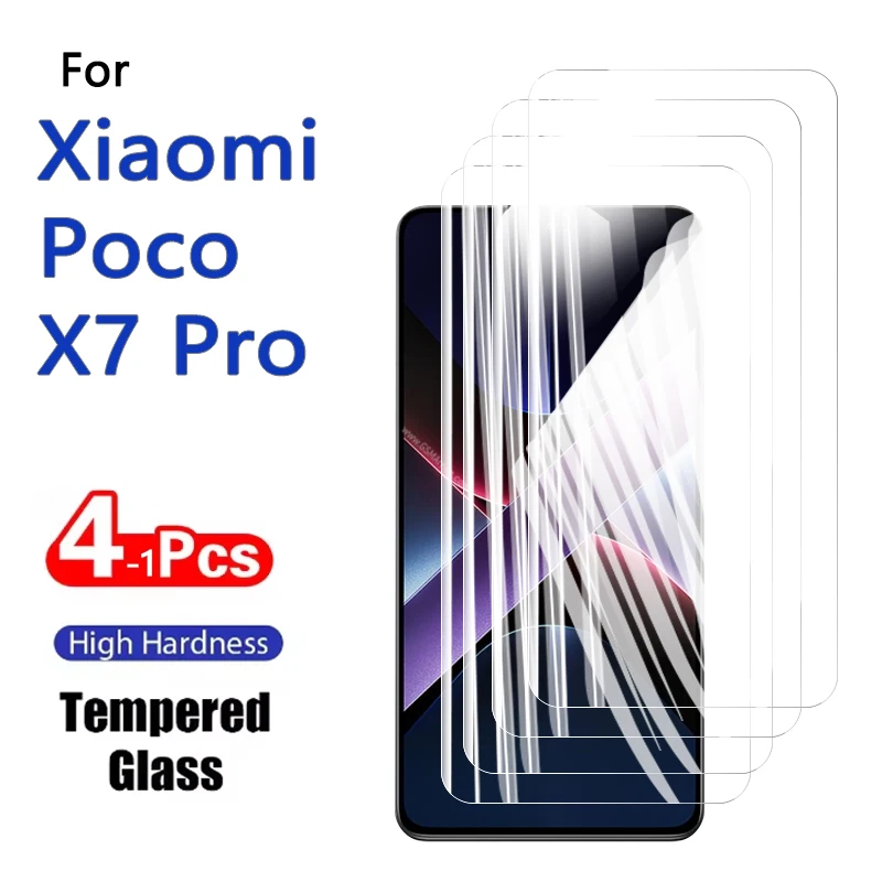 1-4 قطعة حامي الشاشة ل Xiaomi Poco X7 Pro HD الزجاج المقسى كريستال 9H عالية الألومنيوم المضادة للخدش حافظة بصمة صديقة