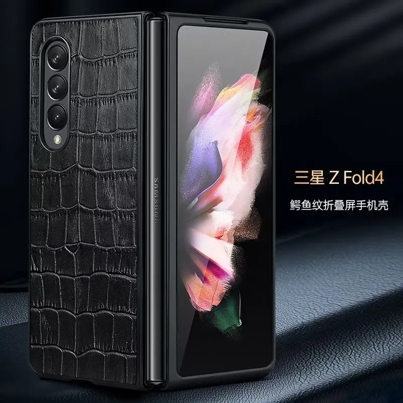 Luxury Genuine Leather Ultra Thin Shockproof Case for Samsung Galaxy Z Fold4 Fold 4 Crocodile Pattern Armor Cover