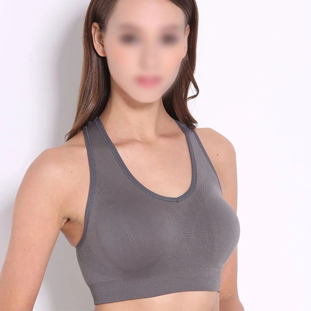 3 قطع حمالة صدر رياضية للنساء عالية التأثير مبطنة من النايلون حمالة صدر للياقة البدنية بدون خياطة قابلة للتمدد رمادي أزرق مقاس M قابلة للتنفس
