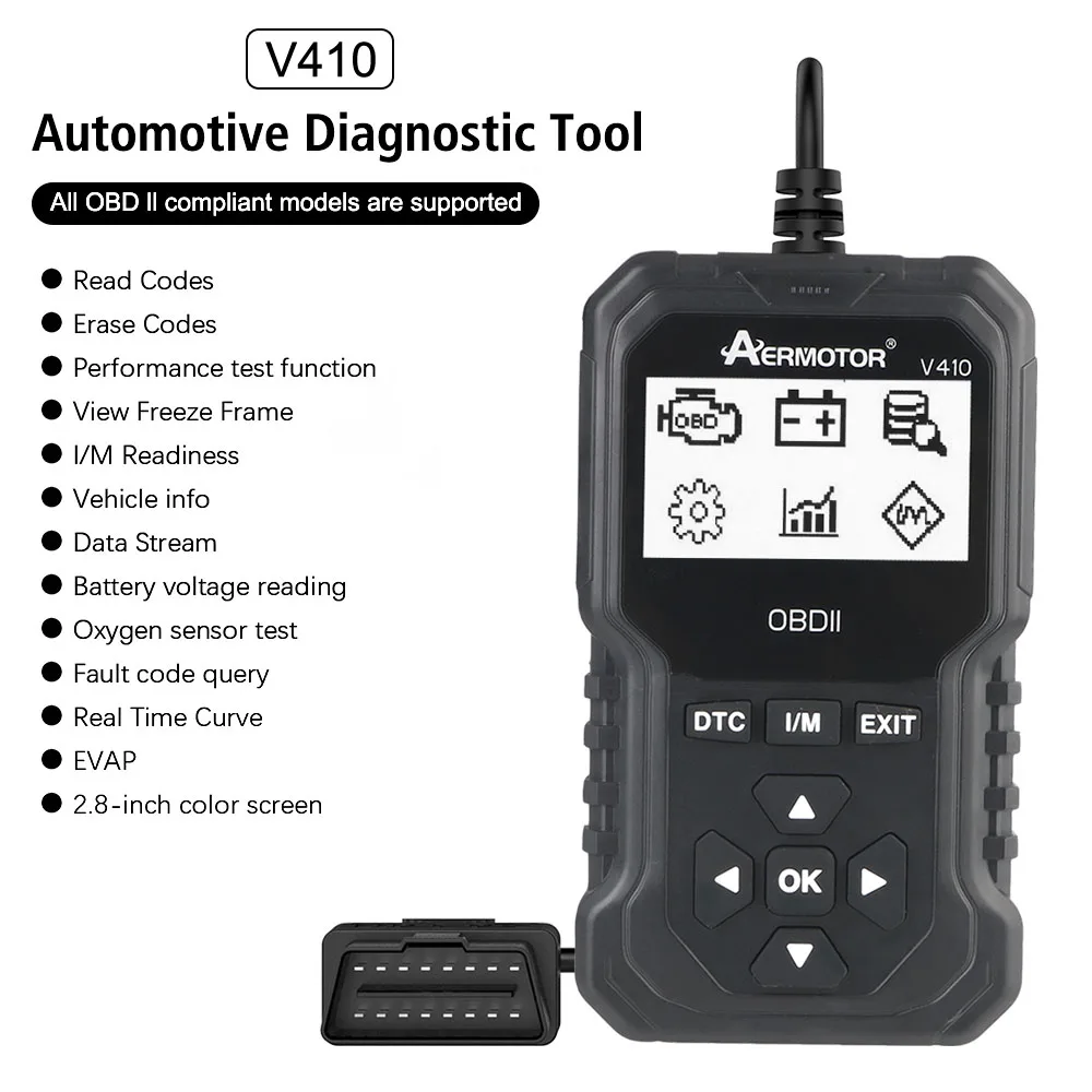 

Диагностический сканер V410 EOBD OBD 2, 16-контактный считыватель кодов OBD2, тестер кодов ошибок, для аккумулятора двигателя с датчиком O2