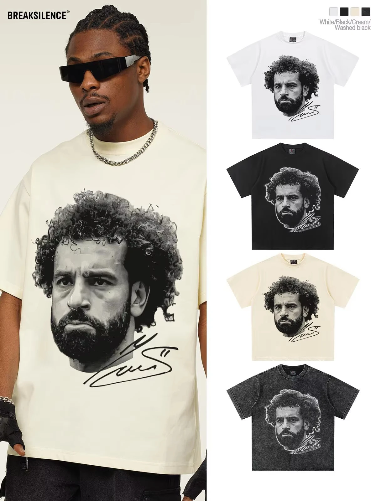 

Salah Star Printed Short-sleeved T-shirt Men's American Fashion Brand Loose Round Neck Pure Cotton Casual High-quality T-shirt