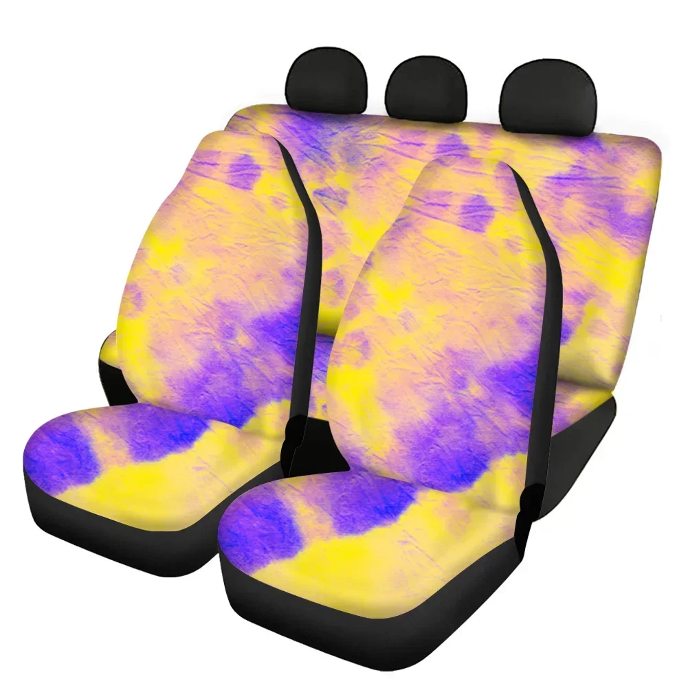 Blue Tie Dye Prints Car Seat Cushion Set Easy Installation Flexible Elastic Strap Automobile Protective Covers 2023