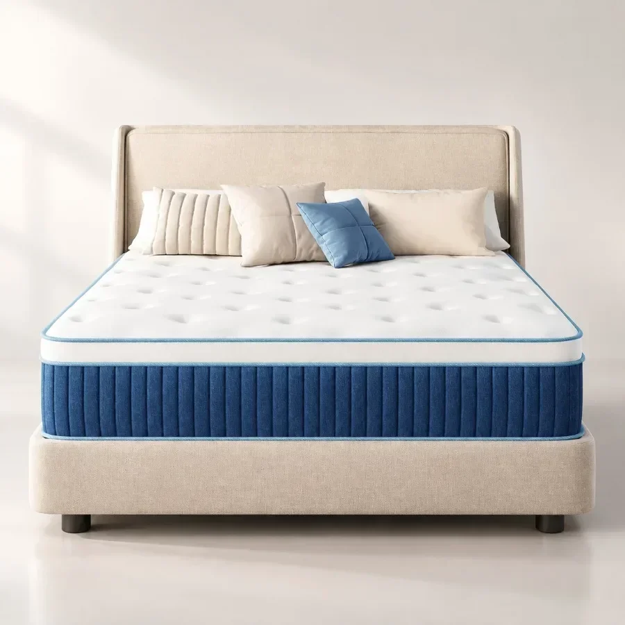 12 Inch Full Hybrid Mattress in A Box for Bedroom Use, Premium Foam and Coils, Neutral Gray, Medium Firm Support and Easy Setup,Local Shipping