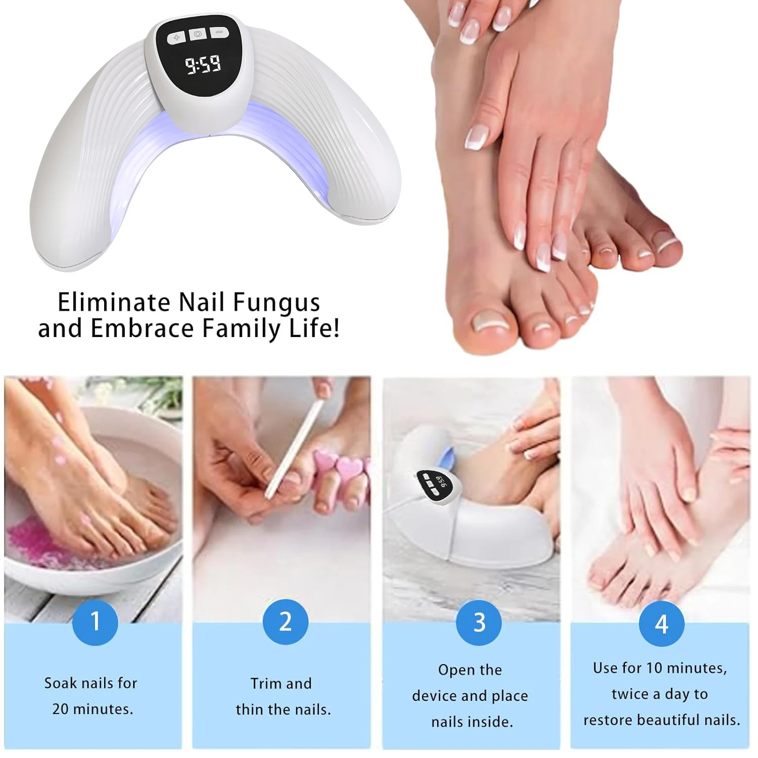 Dispositif de lumière fongique pour ongles, dissolvant fongique décoloré, dispositif d'éradication fongique pour ongles épais et ongles