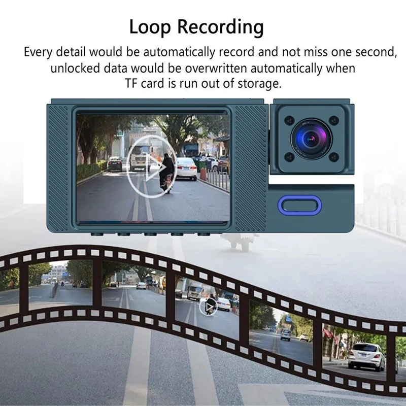 HD 1080P Car Recorder Car 2 Inches Display Three Lenses With The Same Display With Reverse Image Car DVR Recorder Durable