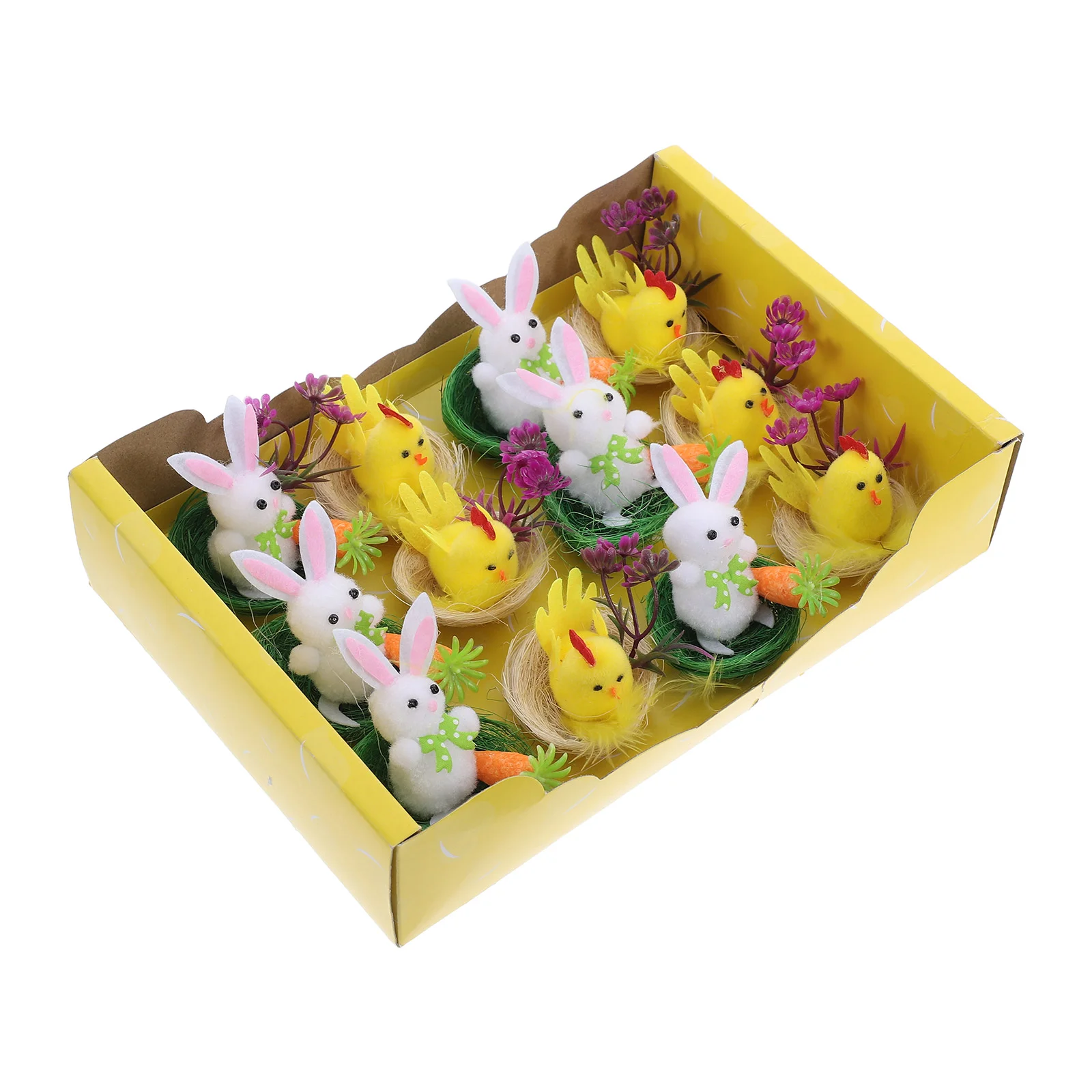 12 Pcs Toy Easter Mini Chicks Child Fluffy Stuffed Animal Chicken Basket Plastic Figurines