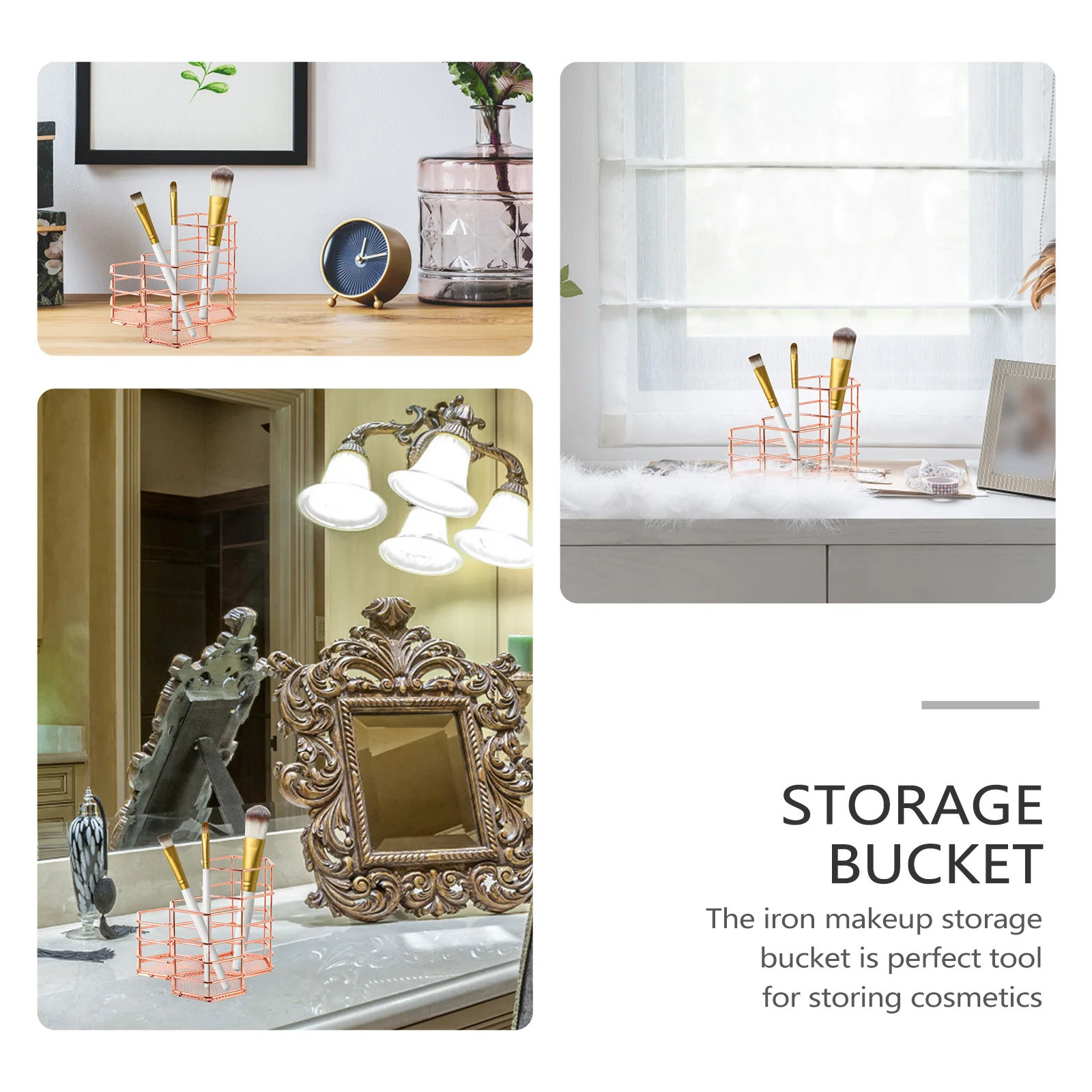

Brush Storage Bucket Durable Iron Makeup Brush Holder Organizer for Makeup Pen Dresser Bathroom Storage Bucket