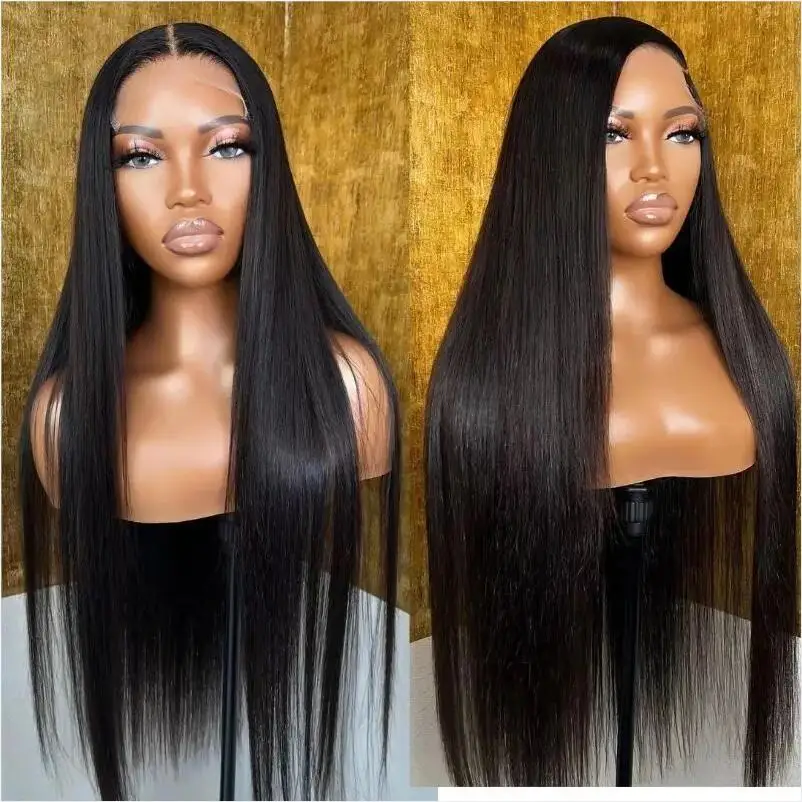 

Soft Preplucked Natural Black 26 Inch Long 180%Density Silky Straight Lace Front Wig For Women Babyhair Glueless Daily Cosplay