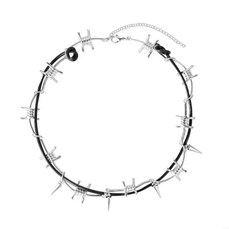 C71E Adjustable Barbed Wire Necklace and Bracelet Set Decoration Accessory for Trendy Men and Women with Portable Designs