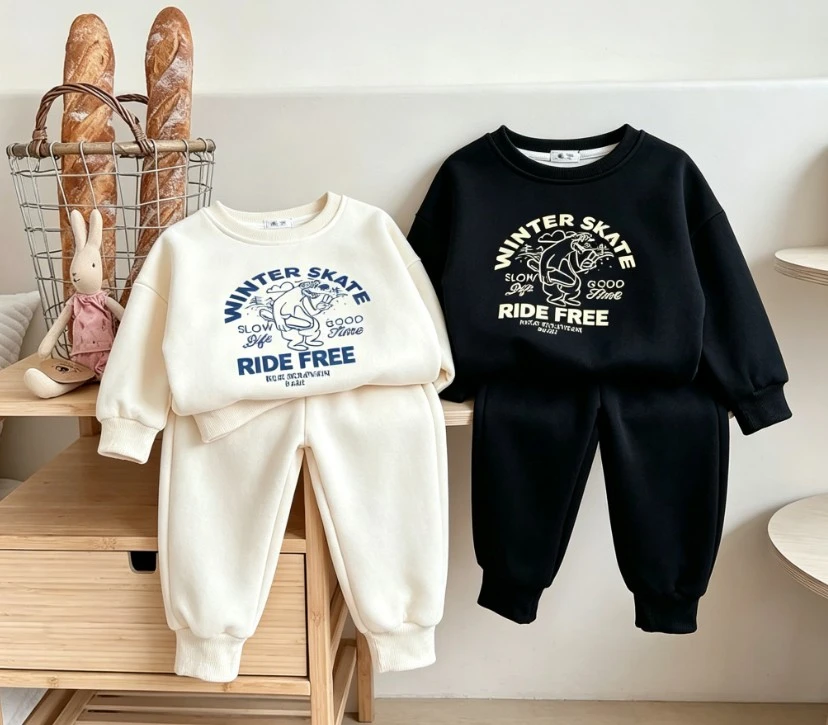 Small Kids Retro Skate Tracksuit Crewneck Sweatshirt And Elastic Waist Pants Children Daily Autumn Clothing Baby Kid 2Pieces Set