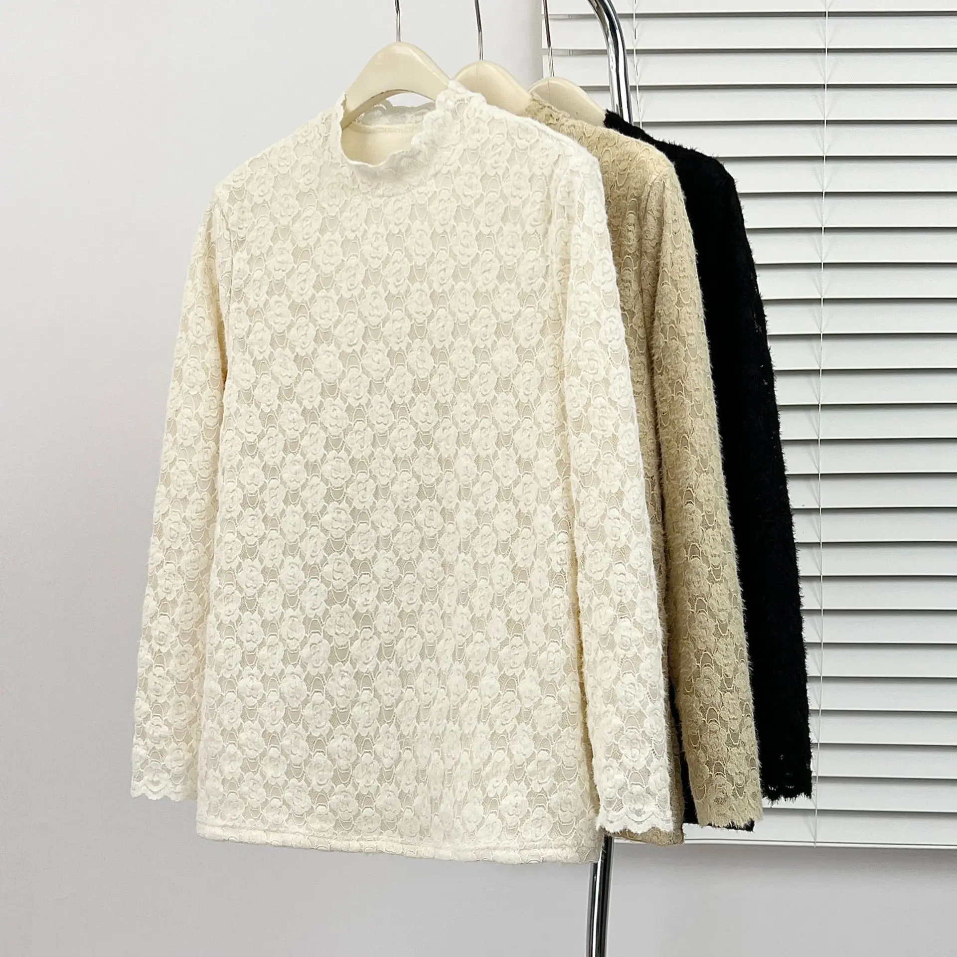 

XXXXL модная женская одежда больших размеров, футболка, зимний новый стиль, стильные теплые флисовые и утолщенные кружевные базовые топы 2527