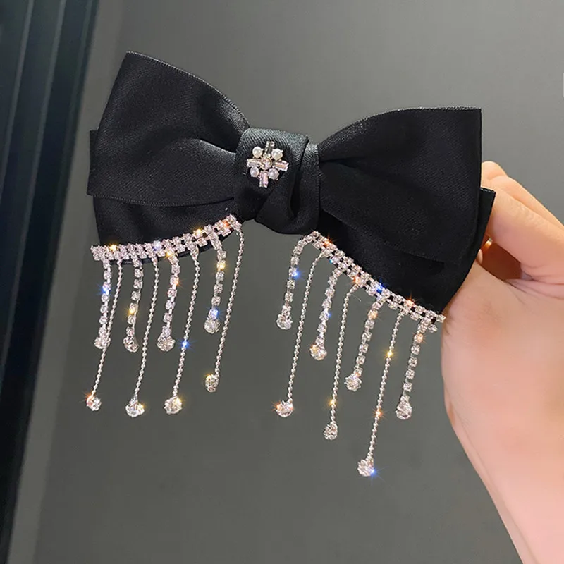 South Korea Crystal Tassel Hair Bow Hairpins Spring Clips Women Boutique Pin Hair Accessories Headdress Wholesale Price Bow-knot