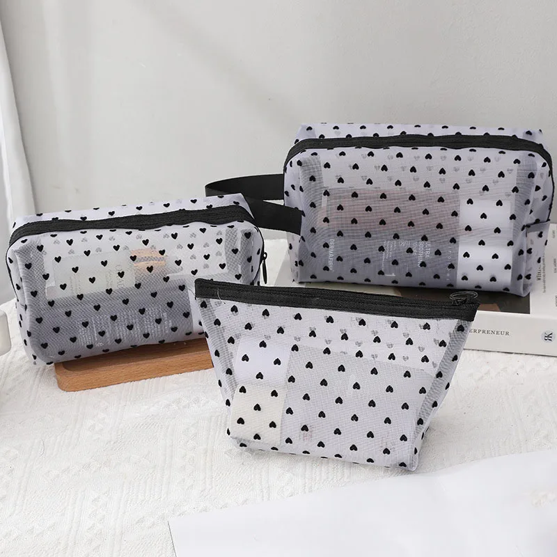 Mesh Clear Cosmetic Bags for Women Makeup Storage Organizer Bag Travel Toiletry Pencil Case Lipstick Brush Transparent Case