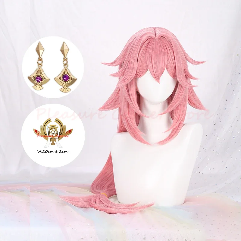 Genshin Impact Yae Miko Cosplay Wig Scalp Simulation Pink Long Pre-Styled Anime Wigs Genshin Inazuma Yae Miko Cosplay wig