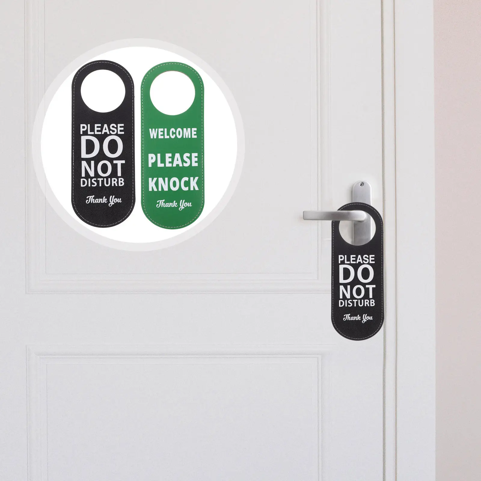 

Double Sided Do Not Disturb Door Sign Premium PU Hanging Privacy Indicator for Hotel Office Room Please Knock Door Hanger