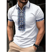 3D Vintage Ethnic Style Casual Polo Shirt Mens Big Size Big Size Short Sleeve Zip Printed Polos Fashion Outdoor Sport Polo Shirt