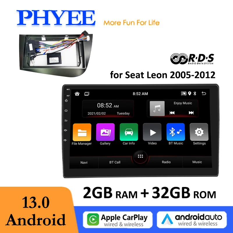 

9" Car Android Multimedia for Seat Leon 2005- 2012 with GPS Navigation, CarPlay, Android Auto, Bluetooth, FM RDS Radio USB WiFi
