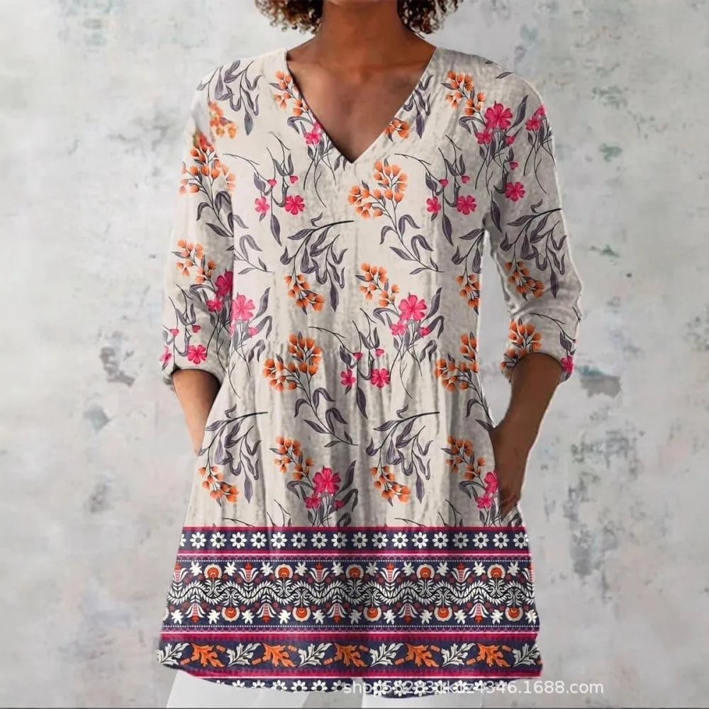 

Womens Summer Blouse Short Sleeve V Neck Floral Print Top Macaron Color A Line Lightweight Fabric Casual Chiffon Pullover
