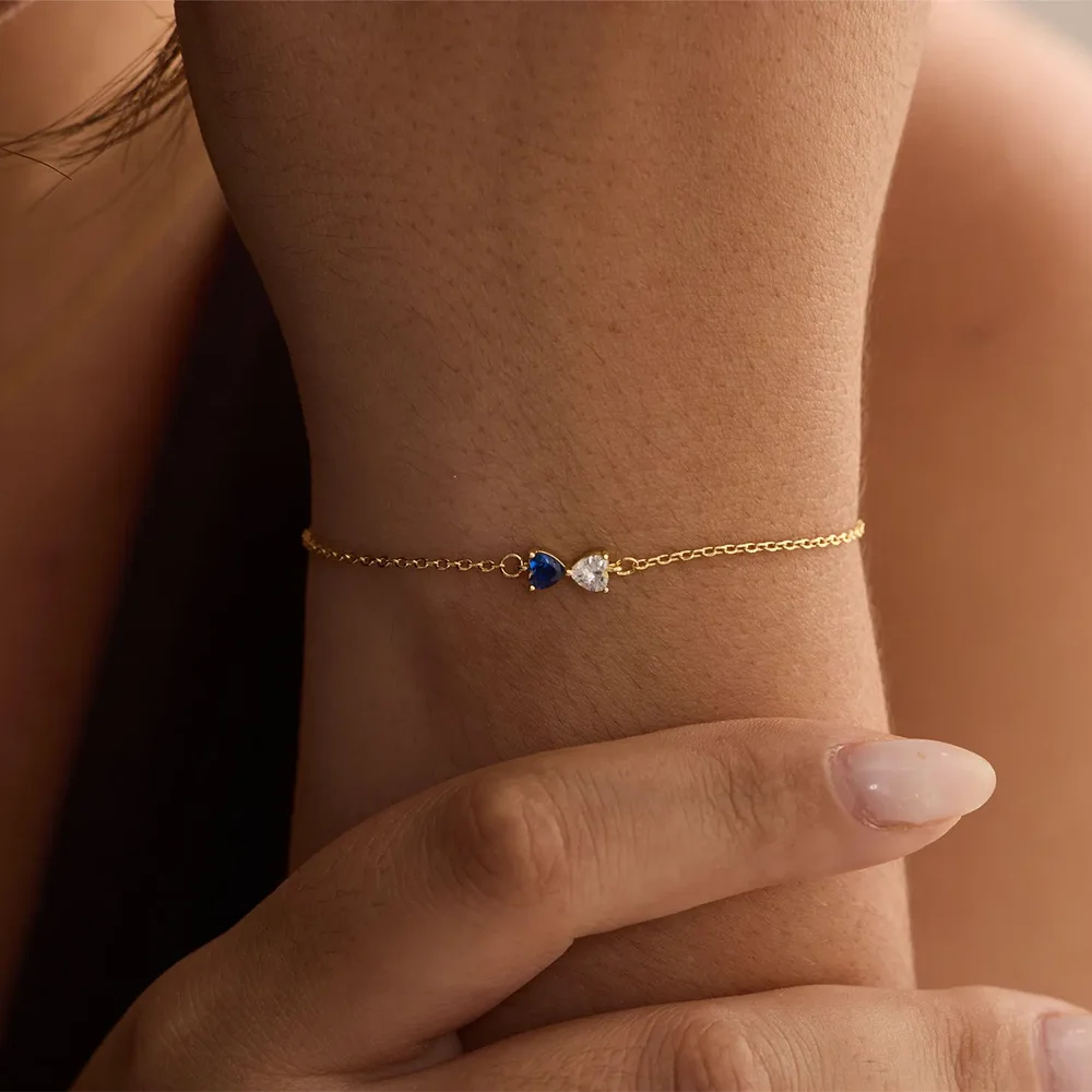 Personalisiertes Geburtsstein-Schleifenarmband, individuelle Armbänder mit 2 Geburtssteinen, zierlicher Schmuck, Geburtstagsgeschenk für sie, beste Freundin