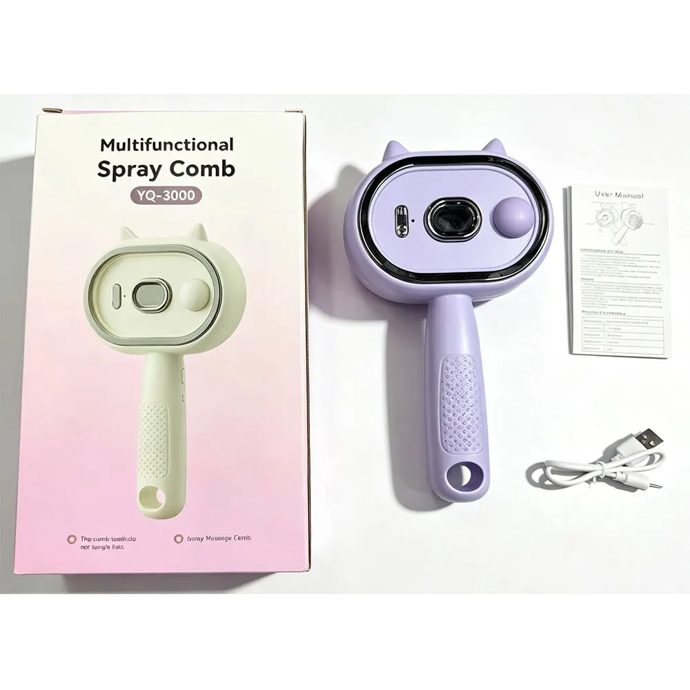 3-in-1 Spray Hair Comb with Red Light, Nano Mist Anti-Static Detangling Brush, Scalp Massage Comb with Serum Reservoir