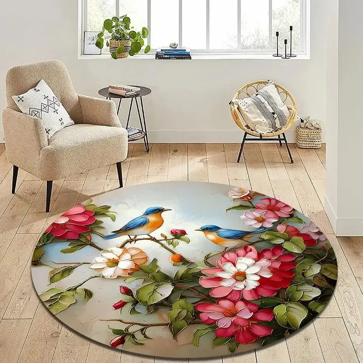 Ocean Vortex Round Rug – Koi Pond Waterfall Art Design for Living Room or Bedroom