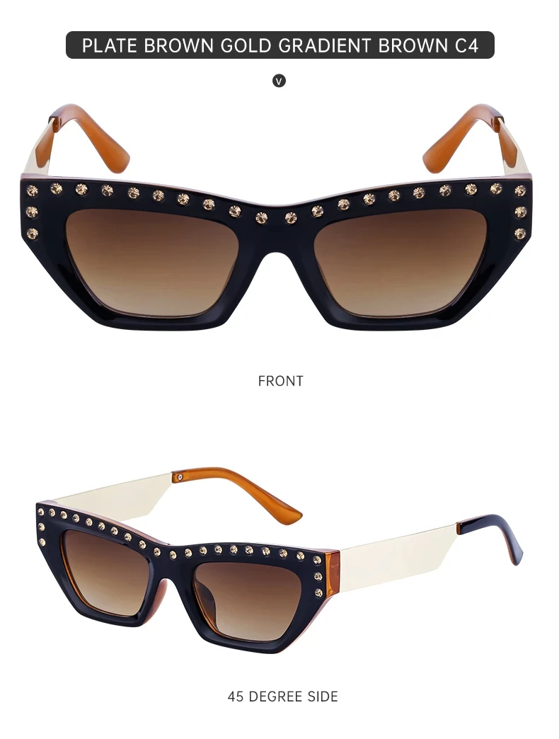 Katzenaugen-Rechteck-Sonnenbrille für Damen 2026 Luxusmarke Punk Kleiner Rahmen Strass-Sonnenbrille für Damen Mode Outdoor-Brillen – Detail 13