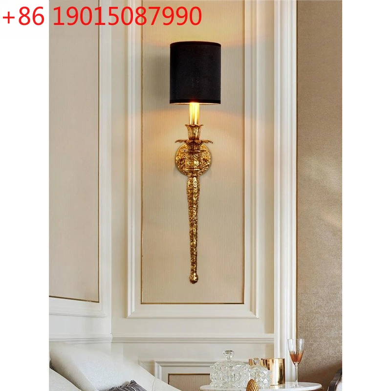

Light luxury French living room background wall wall lamp Bedroom bedside ancient stairs black all copper wall lamp