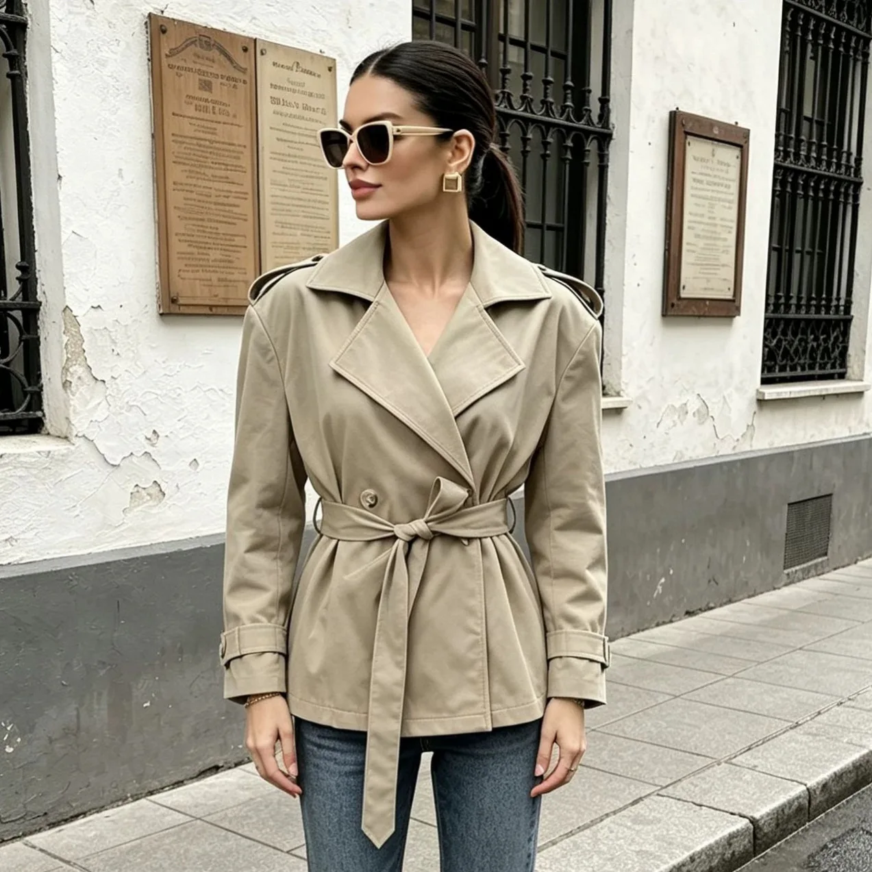 Long Trench Coat Women's 2026 Autumn and Winter Commuting Khaki Double-breasted Lace-up Jacket Design Sense Women's Clothing