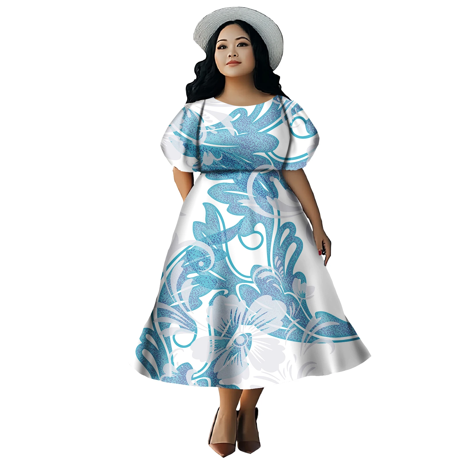 

Легкое гавайское женское платье с изысканным дизайном, индивидуальный пошив, полинезийское платье с рукавами-фонариками, саумонское женское платье миди с цветочным принтом