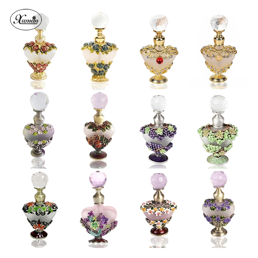 5ml Heart Metal Grape Rose Flowers Refillable Perfume Oil Attar Fragrance Bottle Glass Container Gift Home Decor Wedding Favors