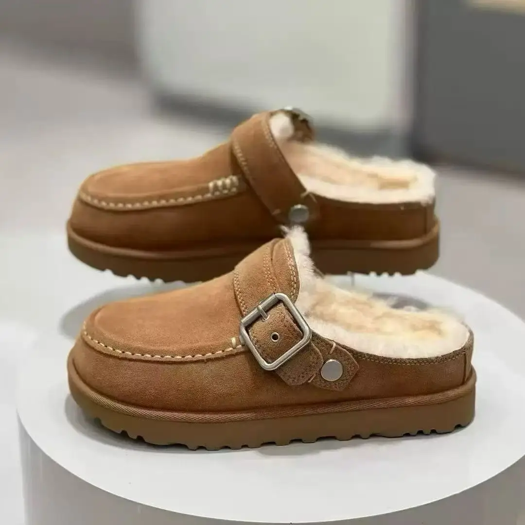 2026 Neue Winter-Hausschuhe aus Schafwolle mit integrierter, dicker Sohle für Damen, Retro-Zehenwickel-Müller-Schuhe für den Außenbereich – Detail 14