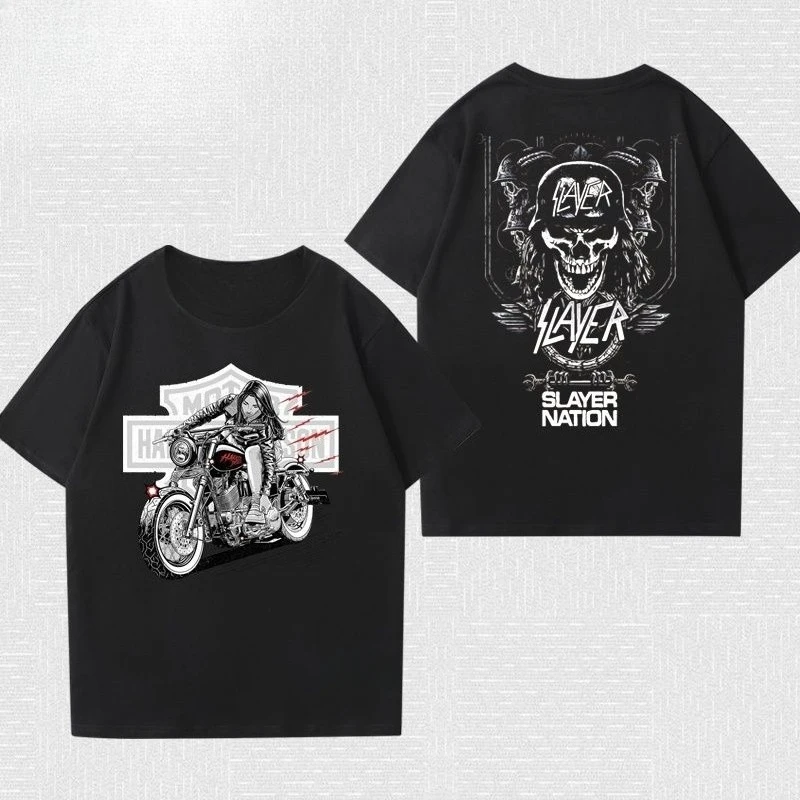 

Locomotive Short-sleeved T-shirt Men's Rock Knight Retro Heavy Machine Motorcycle Riding Ami Kaji Printed Cotton Top