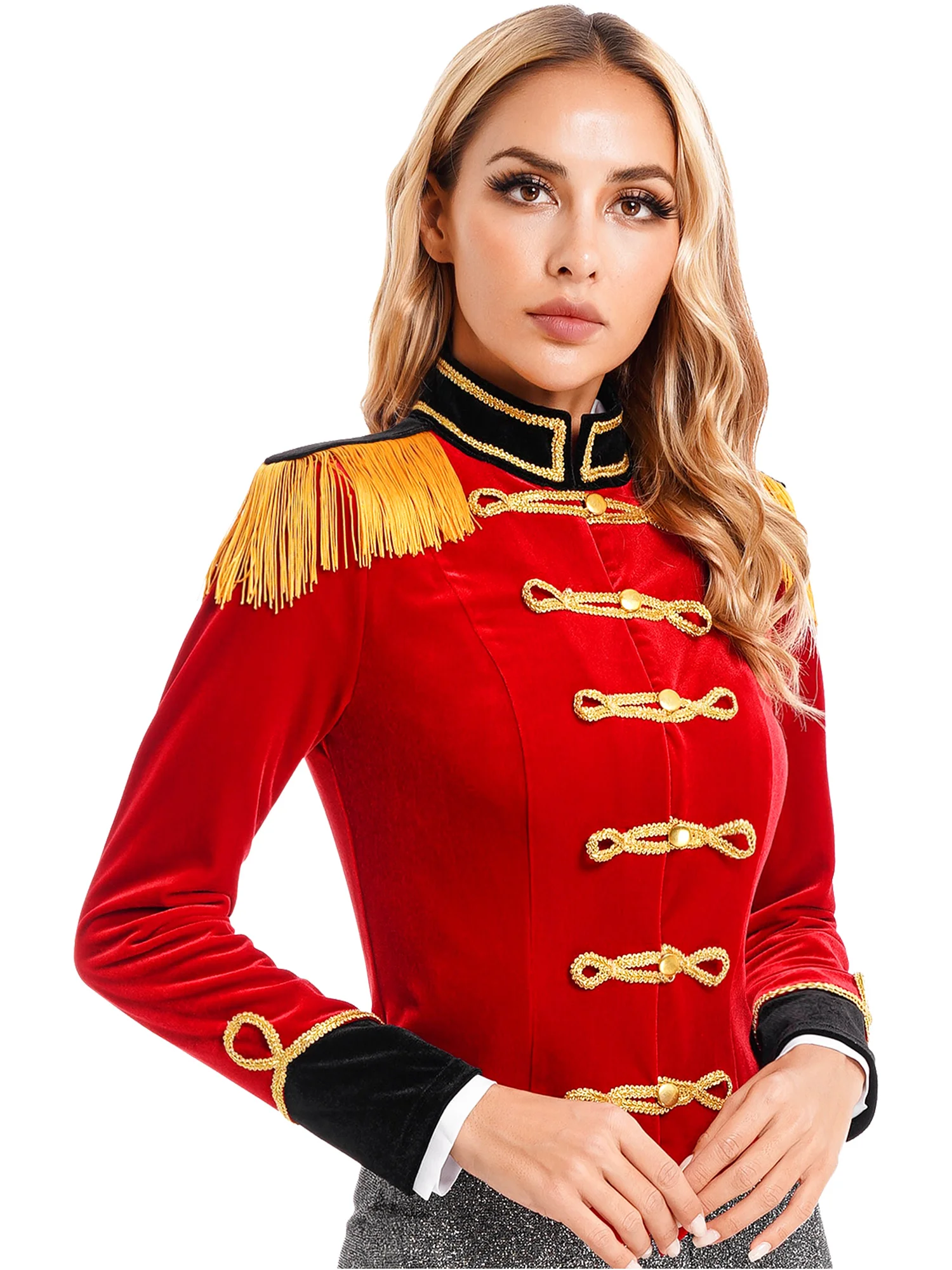 Womens Circus Ringmaster Costume Halloween Cosplay Costume Master Lion Tamer Fancy Dress Soft Velvet Jacket Coats