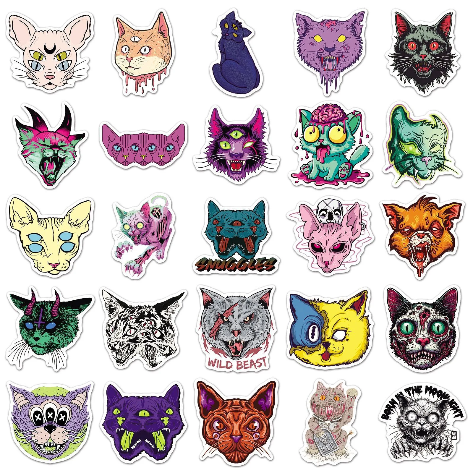 10/50 pçs halloween gótico horror gato adesivos diy portátil caso de telefone capacete da motocicleta à prova dwaterproof água dos desenhos animados graffiti goth decalque brinquedo
