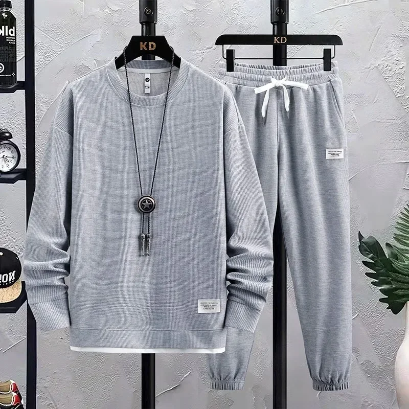 2024 Spring Autumn New Men\'s Two Piece Set Linen Fabric Casual Sweatshirt and Sweatpants Set Mens Sports Suit Fashion Tracksuit