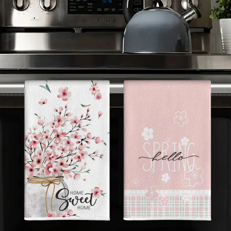 4Pcs, Spring Pink Floral Kitchen Towels, 40Cm*60Cm Towel Set, Best Kitchen Towels, Super Absorbent Soft Cleaning Cloth, Cooking and Baking Tea Towels, Hand Towels, Cleaning Cloths, Dishcloths, Kitchen Decor, Living Room Decorations, Kitchen Essentials, Home Essentials