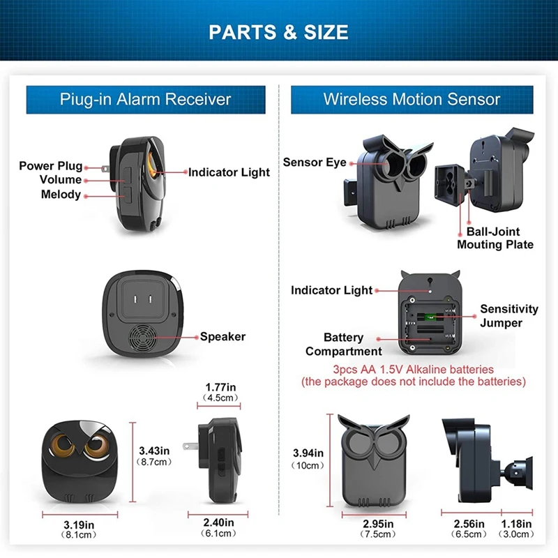 Sistema de alerta de seguridad, alertador de carril inalámbrico de 1/2 millas, sensores y detectores de movimiento, monitoreo para exteriores/interiores, enchufe estadounidense