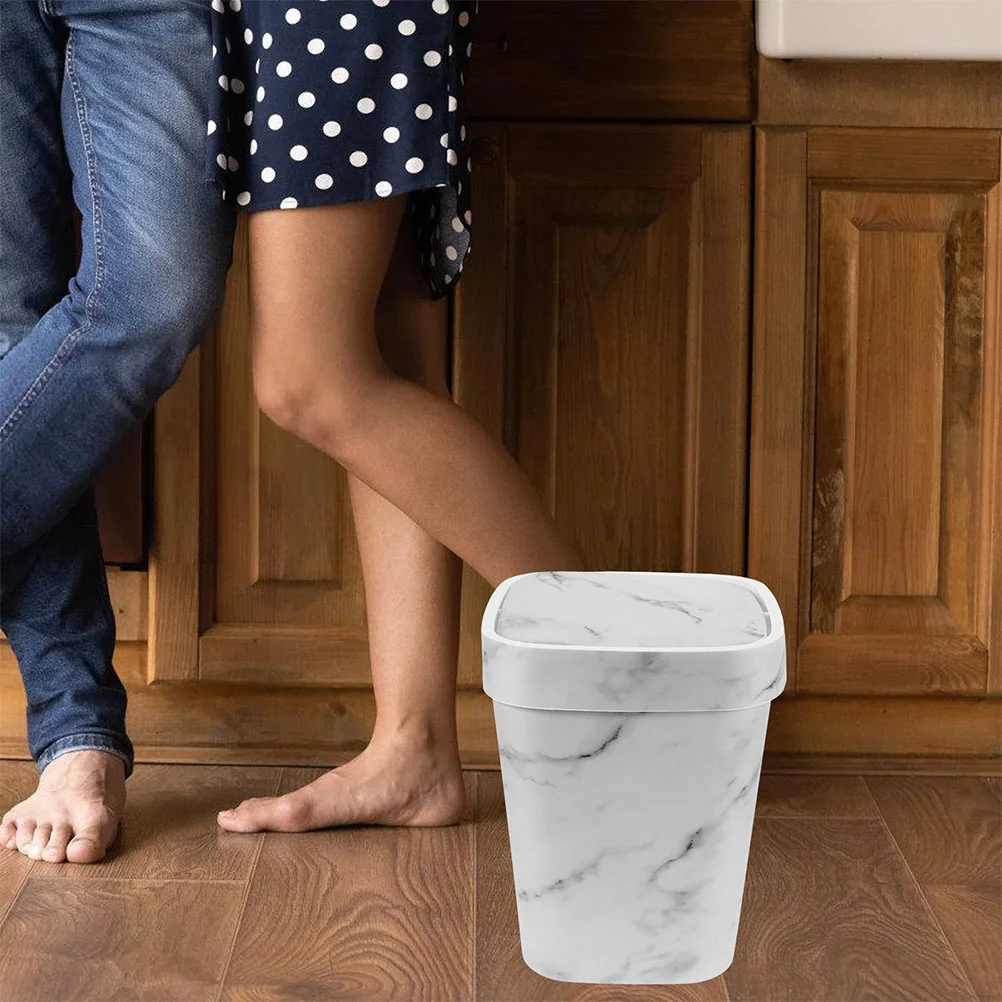 Marbled Trash Can Bedroom Garbage Waste Basket Litterbox Bathroom Boxes Office for Marbling