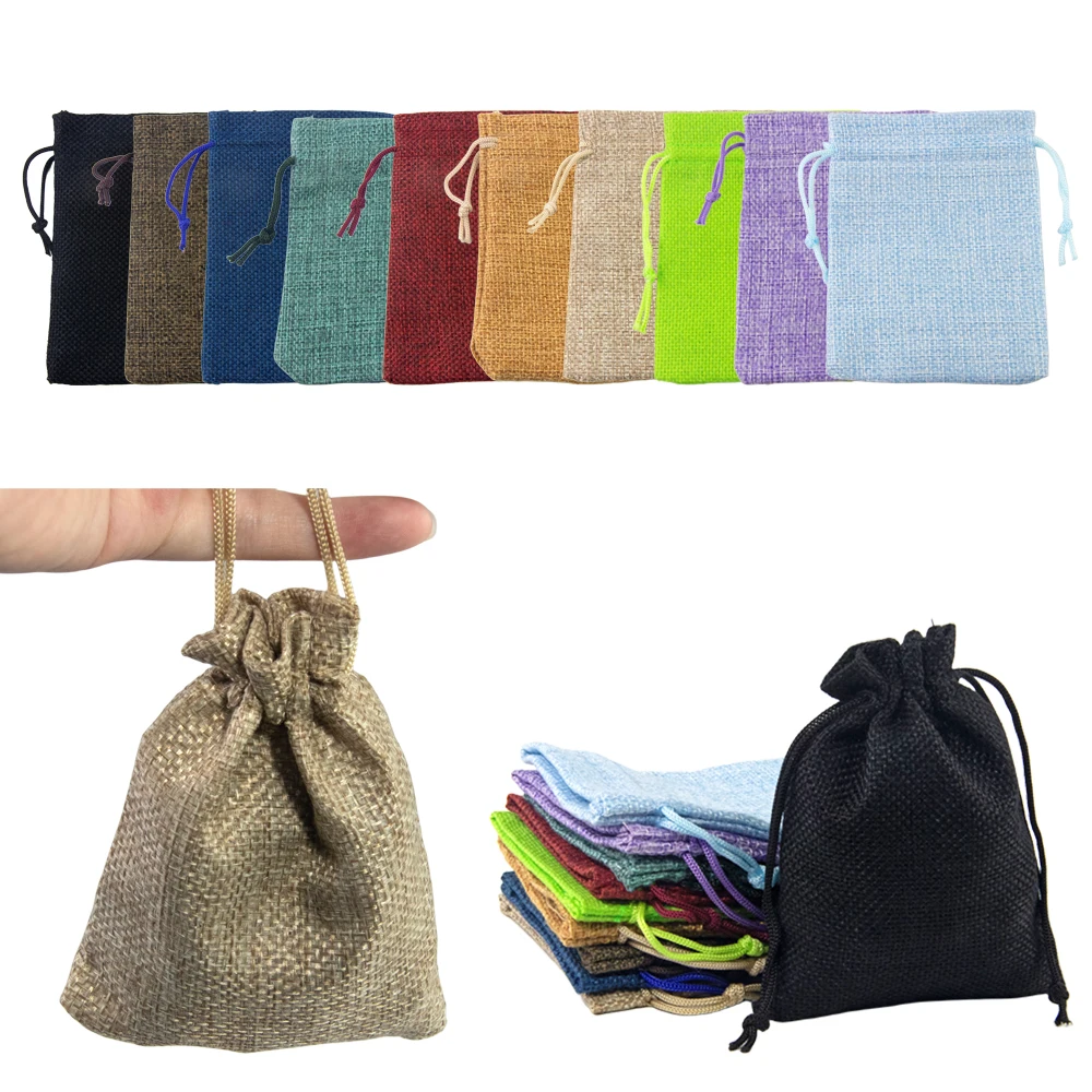 

10 шт. льняной мешок с кубиками на шнурке для подарочной упаковки, подарочные пакеты для конфет, товары для вечеринок