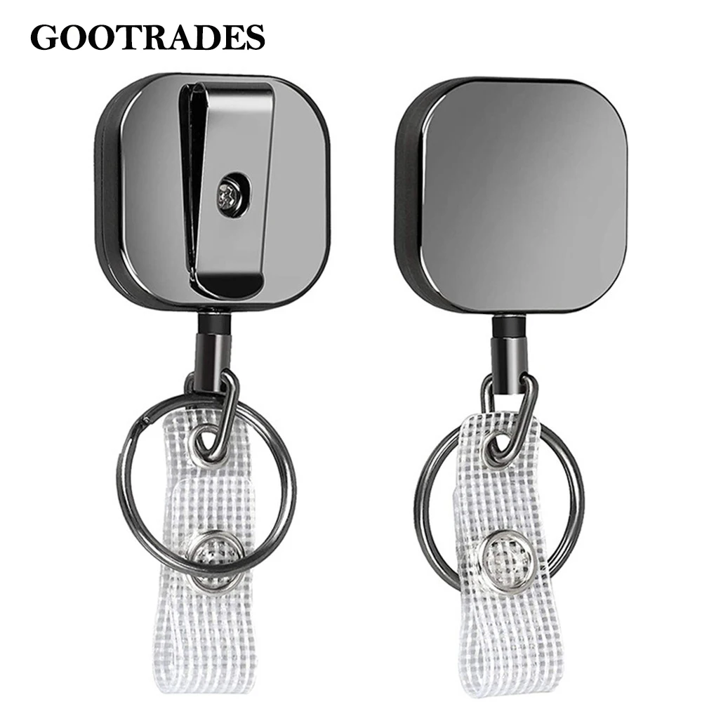 2024 1pc Heavy Duty Retractable Badge Holder Reel, Square Metal ID Badge Holder with Belt Clip Key Ring for Name Card Keychain