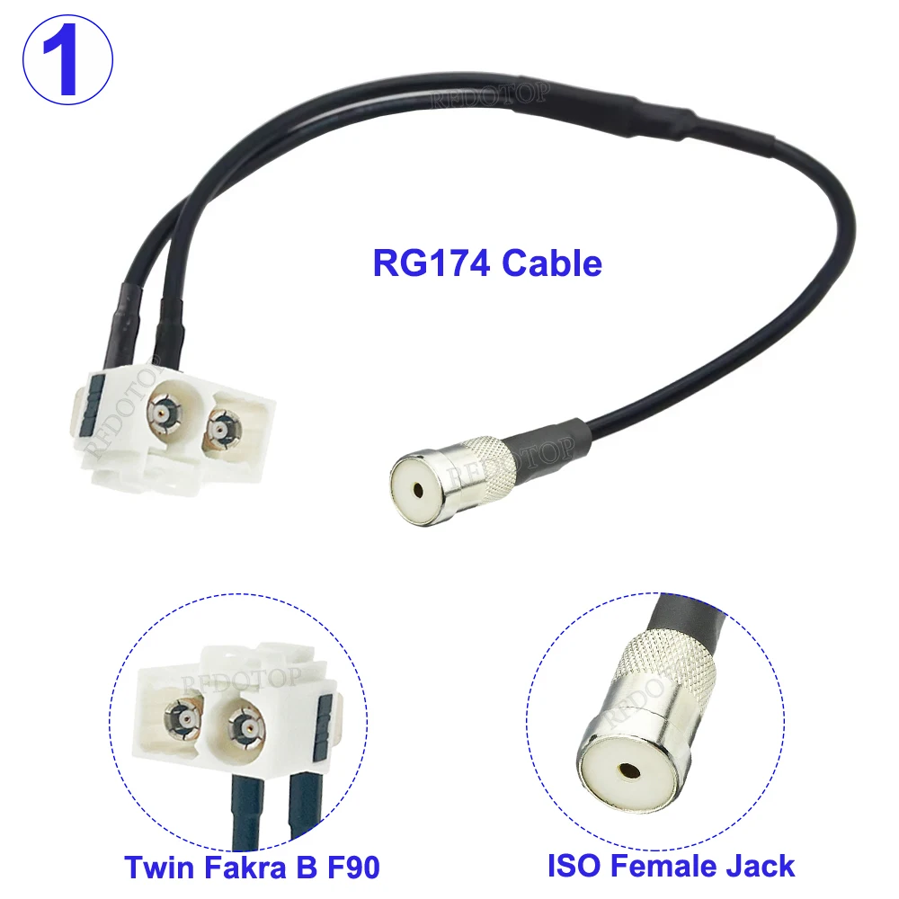 RG174 Cable ISO Female to Twin Double Fakra B/D/Z Female Right Angle Y Type Splitter Cable Radio Antenna Aerial for Audi RNS-E