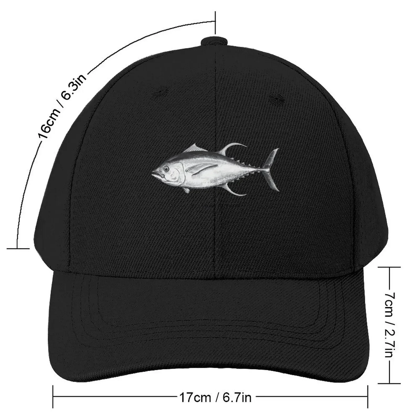 Yellowfin Tuna -Black + White Detailed Watercolor Fish Illustration Baseball Cap Thermal Visor Fashion Beach Woman Men's