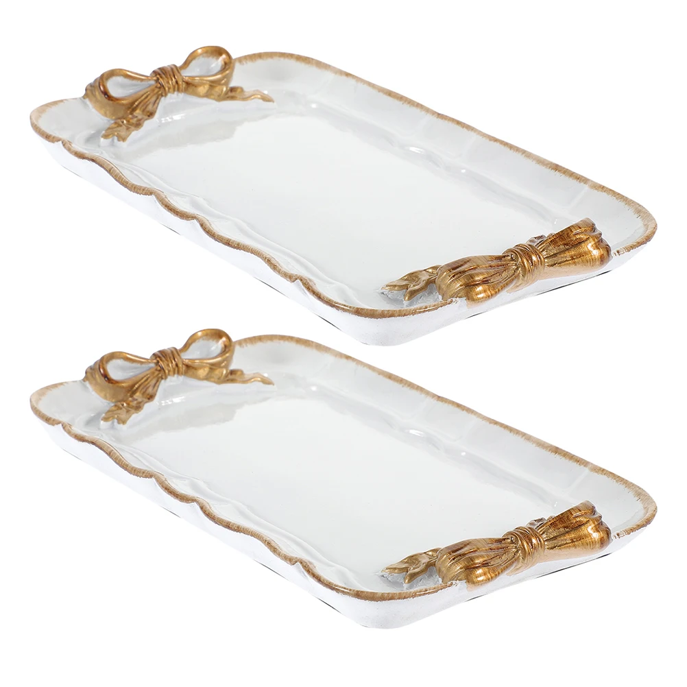 

2Pcs Decorative Resin Bowknot Tray Fruit Serving Plate Jewelry Organizer Vanity Coffee Table Home Decor Appetizer Platter