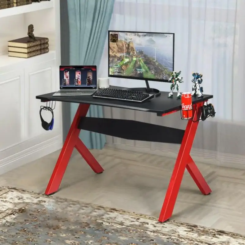 Bureau de jeu ergonomique pour ordinateur avec porte-gobelet et support pour casque
