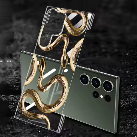 Luxury Snake Graphic Clear Hard Phone Case for Samsung Galaxy S20 FE S21 S22 S23 S24 Ultra S23 FE S22 Plus Transparent Cove