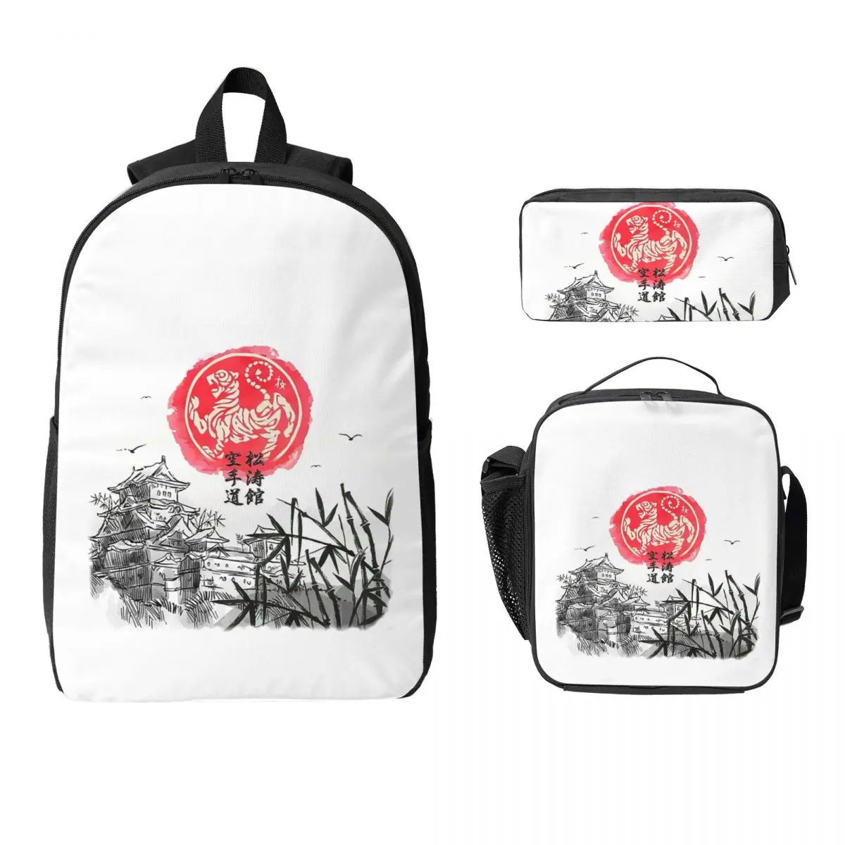 

Shotokan Karate Okinawa Scene Martial Backpack BookBag School Bag Computer Shoulder Bags 3ps Insulated Lunch Bag Pencil Case