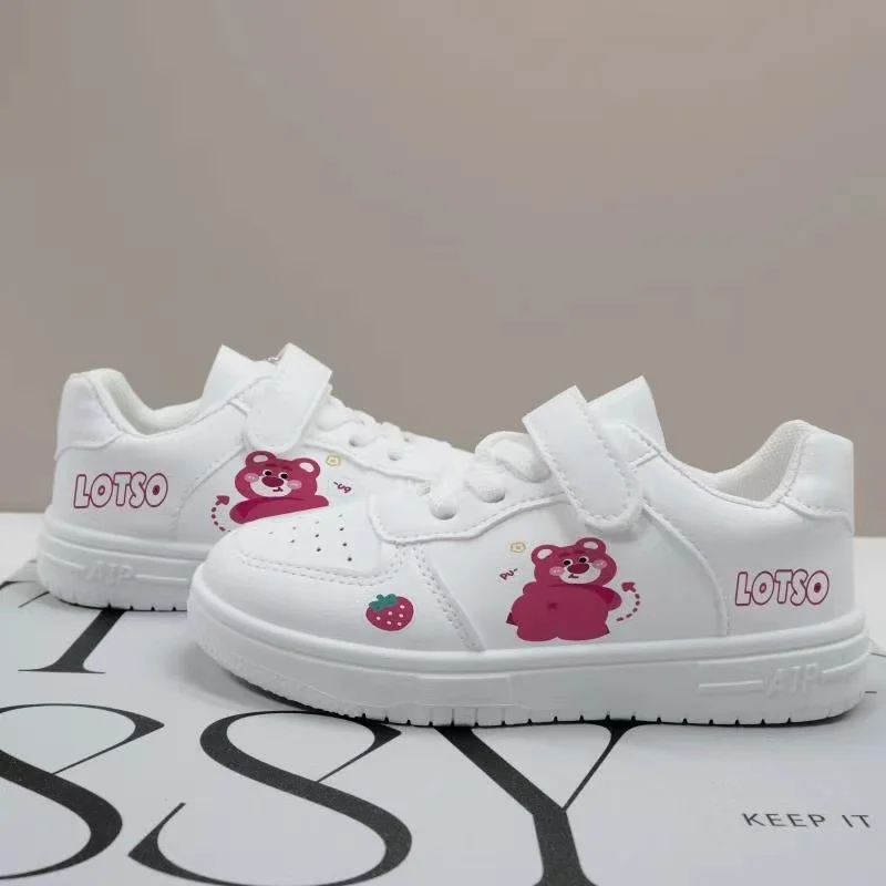 2024 neue Lotso Huggin Bär plus Größe gebrandmarkt Studentinnen weiches Mädchen Kinder Leinwand Schuhe Kind Kinder rosa weiße Skates chuhe